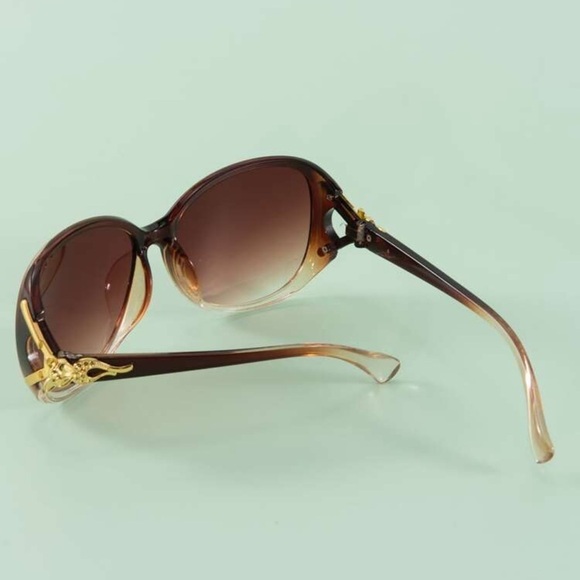 Brown & Gold Ombre Oversized Polarized Sunglasses New with Case main image 5